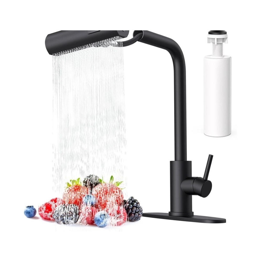 AVSIILE Matte Black Waterfall Kitchen Faucet Pull Down Sprayer NIB